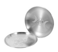 HAKIDZEL Fer Argenté Plateau Rond Pentagramme 2 Pièces | Décoration D'autel, Usage Rituel et Table, Bords Polis sans Bavure, Pièce Multi-usage