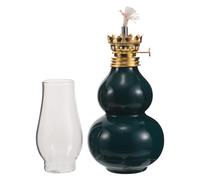 HAKIDZEL Lampe à Pétrole Vintage en Verre, Base Céramique, Coupe-Vent | Éclairage D’urgence et Extérieur, Remplissage Facile, Nettoyage Simple, Style Rétro Chinois, Forme Gourde