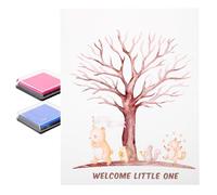 HAKIDZEL Livre D'or Arbre Empreinte Naissance pour Fête Affiche du Panneau de L'arbre à Empreintes Digitales, Décoration Gender Reveal Fille ou Garçon, Papier Couché