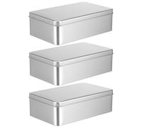 HAKIDZEL Lot de 3 Boîtes à Biscuits en Fer-Blanc Couvercle, Boîtes Métalliques Carrées 180X110X55 MM, pour Emballage Pâtisserie et Conservation Alimentaire