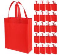 HAKIDZEL Lot de 30 Paquet Cabas Rouges en Tissu Non Tissé Pliables et Solides Poignées, Paquet Fourre-Tout Réutilisables pour Courses et Rangement