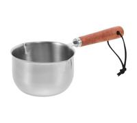 HAKIDZEL Mini Casserole Tasse à Mesurer Intégrée en Acier Inoxydable 200ml avec Poignée en Bois, Résistance Haute Température pour Petites Cuisines et Camping