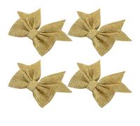 HAKIDZEL Nœuds Décoratifs de Noël Dorés en Laine Perle 4 Pièces Réutilisables pour Décoration de Sapin, Banquet ou Tout Autre Décor Festif