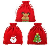 HAKIDZEL Paquet Présents de Noël Tissu Velours Fond Lot de 3 Petits à Cordon, Sachets pour Bonbons et Biscuits Motifs Assortis, Pochettes Festives pour Emballage Présents Plusieurs styles