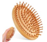 HAKIDZEL Peigne Bambou Doux pour Cuir Chevelu Brosse de Massage Compacte Portable Démêlant pour Types Variés de Cheveux Homme et Femme Soin Antistatique et Exfoliant Naturel
