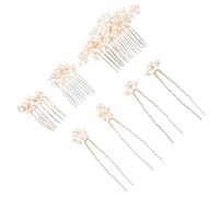 HAKIDZEL Peignes à Cheveux Accessoires Élégants Lot de 7 en Perles Artificielles et Métal Doré pour Coiffures Faciles à Clipser, pour Anniversaire et Mariage
