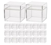HAKIDZEL Petite boîte carrée en plastique transparent avec couvercle, lot de 20, boîte de rangement pour bonbons et snacks, mariage et cuisine, empilable, optimisation de l'espace