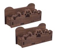 HAKIDZEL Porte-Cartes de Visite en Bois Lot de 2 avec Motif Os et Patte de Chien Organiseur Compact pour Bureau Maison et Exposition
