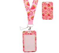 HAKIDZEL Présent Rentrée Étui à Cartes Anti-rayures en Polyester avec Tour de Cou Badge Fruit, Pochette de Protection pour Carte D'identité Scolaire, pour École et Bureau