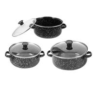 HAKIDZEL Set de 3 Marmites Émaillées Miniatures avec Double Poignées, Fond Plat, Chauffage Uniforme, Cuisine Individuelle et Cuisson Polyvalente