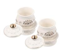 HAKIDZEL Tasses D'offrande Décor Rétro Élégant Lot de 2 en Céramique Blanche Forme Fleur de Récipient D'eau Bénite pour Salle de Bouddha et Usage Quotidien