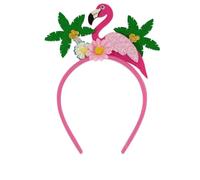 HAKJXOS Serre-tête flamant rose tendance en cocotier pour femme - Bandeau de fête hawaïenne pour filles - Pour l'été, la plage, les fleurs - Décorations de cheveux roses - 1 pièce