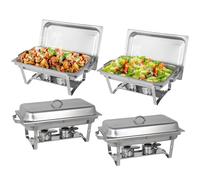 Hakka Lot de 4 Chafing Dish Rectangulaire Buffets Chauffants 9,5L chauffe-plats professionnel avec 4 bacs, chauffe-plats en acier inoxydable avec couvercle, réservoir à combustible, cadre pliable, pou
