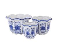 HakkaGirl Lot de 3 Pots de Fleurs en Porcelaine Bleue et Blanche pour décoration