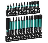 Hakkin Lot de 25 embouts hexagonaux longs 25 + 60 mm 1/4" S2 pour visseuse sans fil Hexagon Impact avec rallonge H1,5/2/2,5/3/3,5/4/5/6/8/10