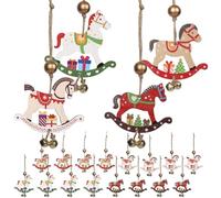HAKOTOM 16Pcs Décoration de Noël du Cheval de Troie en Bois - Pendentifs Sapin et Cheval pour Vacances, Loisirs Créatifs et Bricolage - Pour Enfant