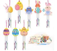 HAKOTOM 8Pcs Bricolage Enfant Carillon à Vent Artisanat de Pâques, Bricolage en Bois, Kit de Bricolage pour Enfants, Peinture, Décoration de Pâques, Printemps, Fille et garçon