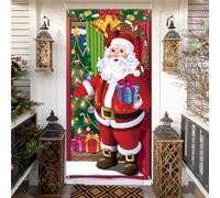 HAKOTOM Couverture de Porte de Père Noël Décorations Extérieures de Noël Couverture de Porte en Tissu à Suspendre Décoration de Fête du Nouvel an pour Décoration Vacances Hiver Porte Entrée Maison