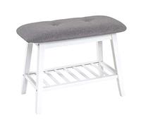 HAKU Banc Möbel – Bambou, revêtement tissu gris et blanc – L60×H44×P30 cm – Style bohème