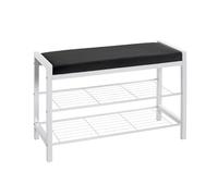 HAKU Banc à Chaussures rembourré Noir et Blanc, métal, étagère à Chaussures avec Assise, Tissu Velours - Dimensions : L 75 x H 50 x P 32 cm Style : Moderne