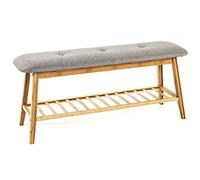 HAKU Banc bambou – Gris, revêtement tissu – L100×H44×P30 cm – Style bohème