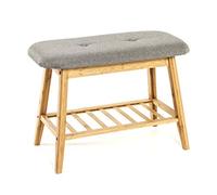 HAKU Banc Bambou - Gris, bambou, recouvert de tissu - L60 x H44 x P30 cm - Style bohème