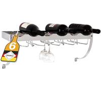 HAKU Casier à Bouteilles Mural chromé, casier à vin Mural pour 6 Bouteilles et 10 Verres en métal - Dimensions : L 58 x H 22 x P 18 cm, Style : Moderne