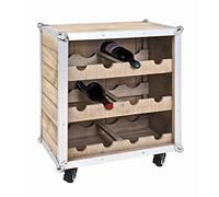 HAKU Casier à Bouteilles Roulant 12 Bouteilles profilés en Aluminium et Bois de pin, casier à Bouteilles Aluminium Trolley, Bois Massif - Dimensions : L 53 x H 63 x P 33 cm, Style : Industriel