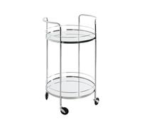 HAKU Chariot de Cuisine Rond en métal chromé avec Plateaux Miroir, desserte et Table à roulettes argentée, H 80 × Ø 48 cm, Style Art déco