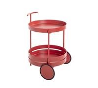 HAKU Chariot de Cuisine Rond en métal laqué Rouge Corail avec 2 Plateaux, desserte à roulettes, H 62 × Ø 42 cm, Style Moderne