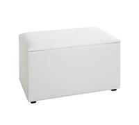 HAKU Coffre de rangement moderne blanc en tissu synthétique aspect cuir, MDF 65×42×40 cm