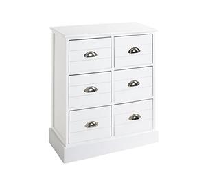 HAKU Commode Blanc, Bois Massif, MDF - Dim.: L 60 cm x H 75 cm x P 30 cm, Style: Coastal Furniture