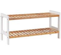 HAKU Étagère à Chaussures en Bambou et MDF, Cadre laqué Blanc, 2 étagères en Bambou Naturel - Dimensions : L 70 x H 34 x P 26 cm, Style : Scandinave