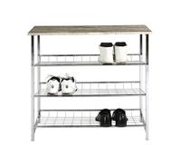 HAKU Étagère à Chaussures en métal et MDF, Finition Chrome et chêne Truffe, 4 étagères, Tube d'acier - Dimensions : L 86 x H 81 x P 28 cm, Style : Moderne