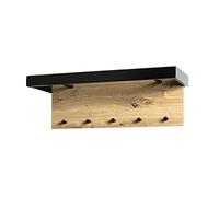 HAKU garderobe Murale chêne, Noir, MDF, métal - Dim.: L 70 cm x H 24 cm x P 25 cm, Style: Modern