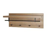 HAKU garderobe murale chêne, noir, MDF, métal - Dim.: L 75 cm x H 30 cm x P 26 cm, Style: Modern