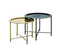 HAKU Tables basses – Lot de 2 Or/Noir métal – H 44/49 cm x Ø 52/62 cm – Art déco