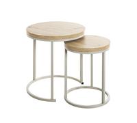 HAKU Lot de 2 Tables d'appoint chêne Clair Gris Cachemire, Plateau en MDF, piètement en métal, Table Basse Ronde - Dimensions : H 43/49 x Ø 32/45 cm Style : Moderne
