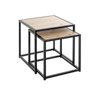 HAKU Lot de 2 Tables d'appoint en MDF chêne Clair et Noir, Petite Table Basse en métal - Dimensions : L 35/40 x H 36/41 x P 35/40 cm Style : Moderne