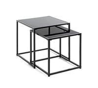 HAKU Lot de 2 Tables d'appoint en métal Noir, Table Basse avec Verre trempé de 5 mm - Dimensions : L 35/40 x H 35/40 x P 35/40 cm Style : Moderne