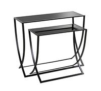 HAKU Lot de 2 Tables d'appoint en métal Noir, Table Basse avec Verre trempé de 5 mm - Dimensions : L 60/80 x H 55/65 x P 30/30 cm Style : Moderne