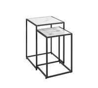 HAKU Lot de 2 Tables d'appoint Noir et Blanc, marbre synthétique, métal, Table Basse, Table de Salon - Dimensions : L 28/33 x H 43/50 x P 28/33 cm Style : Art déco