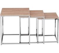 HAKU Lot de 3 Tables chromé, chêne Clair, MDF, métal - Dim.: L 29/34/39 cm x H 36/39/42 cm x P 29/34/39 cm, Style: Modern