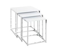 HAKU Lot de 3 Tables d'appoint chromées, MDF Blanc, métal, Petite Table Basse - Dimensions : L 29/34/39 x H 36/39/42 x P 29/34/39 cm Style : Moderne