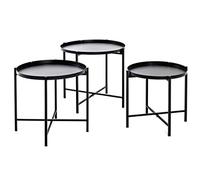 HAKU Lot de 3 tables d'appoint Noir métal H 37/40/43 cm Ø 39/43/48 cm Art déco