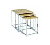 HAKU Lot de 3 Tables d'appoint Chrome chêne Clair MDF métal Petite Table Basse - Dimensions : L 29/34/39 x H 36/39/42 x P 29/34/39 cm Style : Moderne