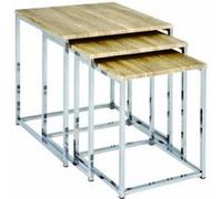 HAKU Lot de 3 Tables d'appoint Chrome chêne Clair MDF métal Petite Table Basse - Dimensions : L 29/34/39 x H 36/39/42 x P 29/34/39 cm Style : Moderne