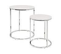 HAKU Möbel lot de 2 tables d'appoint chromé, blanc, MDF, métal - Dim.: H 40/50 cm x Ø 30/40 cm, Style: Modern