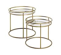 HAKU Möbel Lot de 2 Tables d'appoint Or, métal, Miroir - Dim.: H 40/48 cm x Ø 44/52 cm, Style: Art Deco