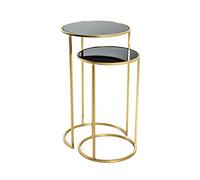HAKU Möbel Lot de 2 Tables d'appoint Or, Noir, métal, Verre trempé - Dim.: H 50/60 cm x Ø 30/35 cm, Style: Glam